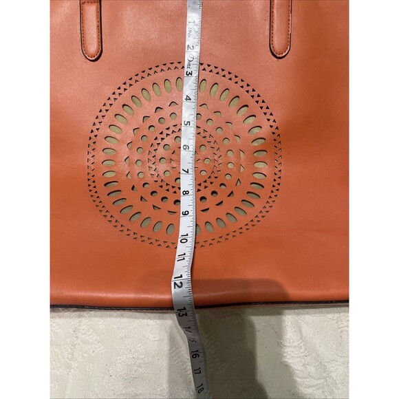 Neiman Marcus Boho Western Orange Tote Bag Laser Cut Medallion Handbag - Picture 15 of 15